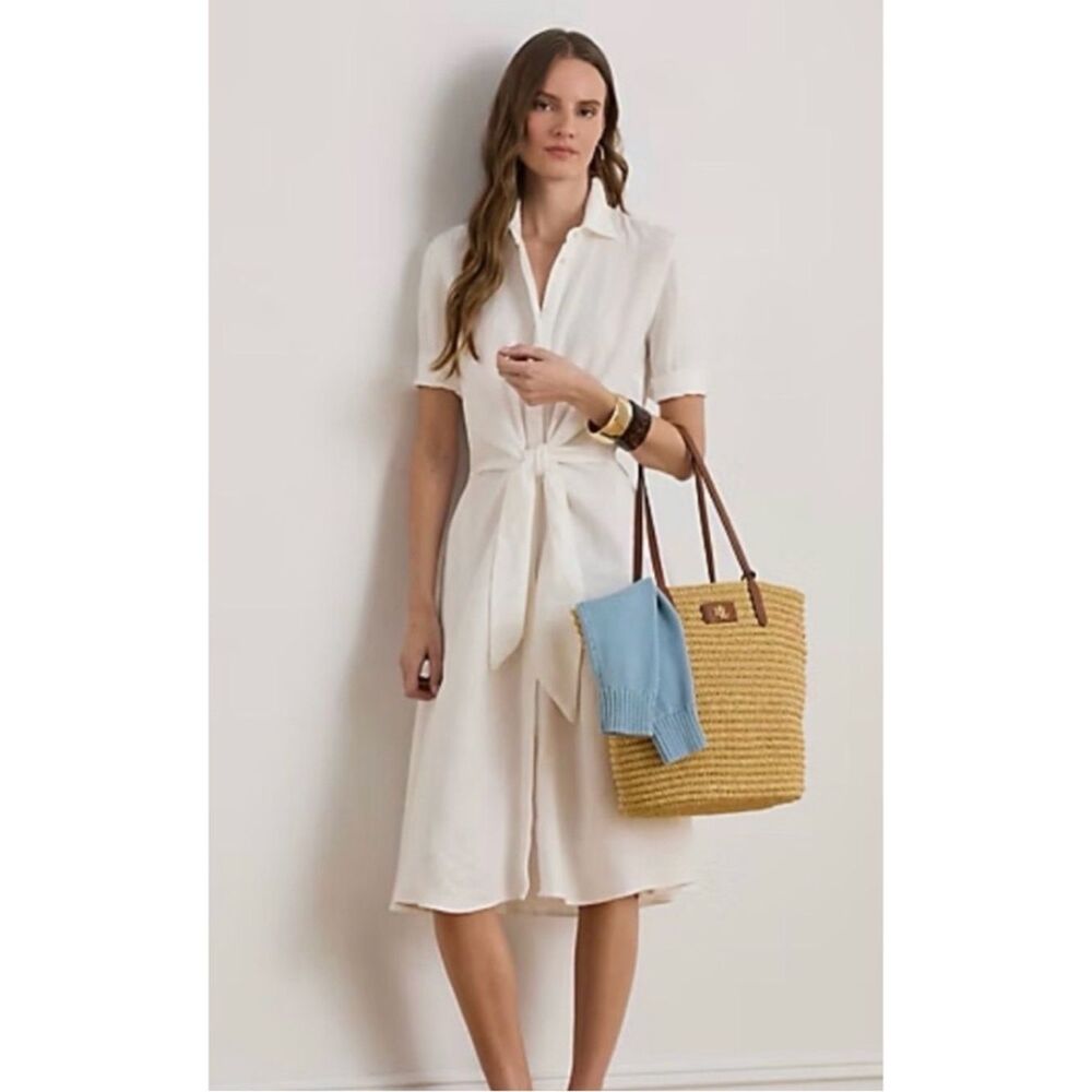 LAUREN Ralph Lauren Women's Linen Shirtdress in  White Size 0~ Pristine - Picture 5 of 9